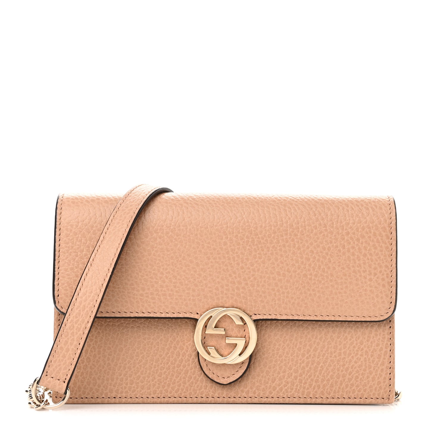 Dollar Calfskin Interlocking G Chain Wallet Camelia