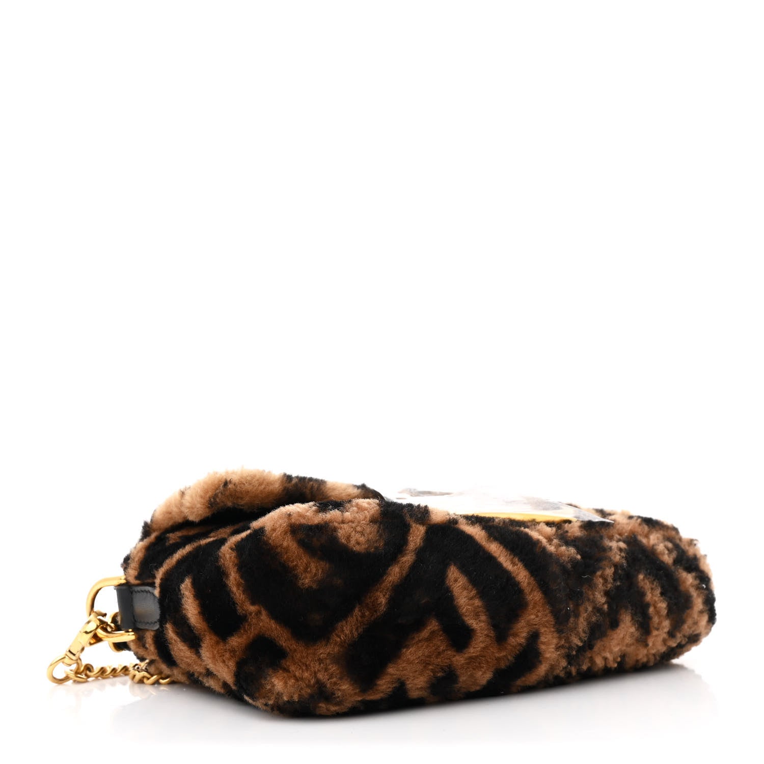 Fendi Shearling Vitello Dolce Macro FF 1974 Mini Baguette Tobacco Black 4 of 10