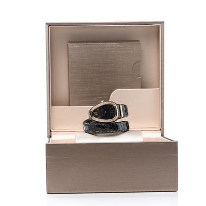Bulgari 18K Rose Gold Ceramic Diamond Bezel 35mm Serpenti Tubogas Quartz Watch Black 5 of 5