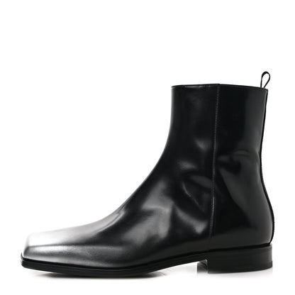 Prada Spazzolato Sfumato Mens Square Toe Ankle Boots 8 Black Argento 1 of 9