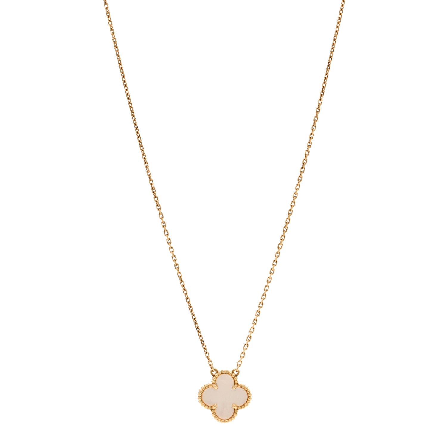 Van Cleef & Arpels 18K Yellow Gold Mother of Pearl Vintage Alhambra Pendant Necklace 1 of 5