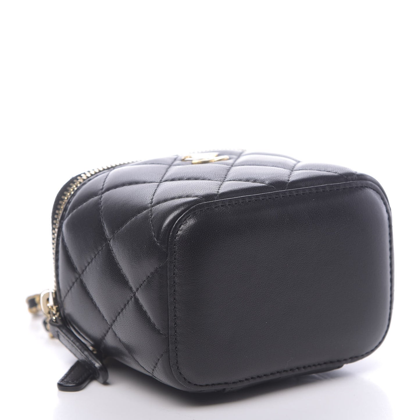 Lambskin Quilted Mini Pearl Crush Vanity Case With Chain Black