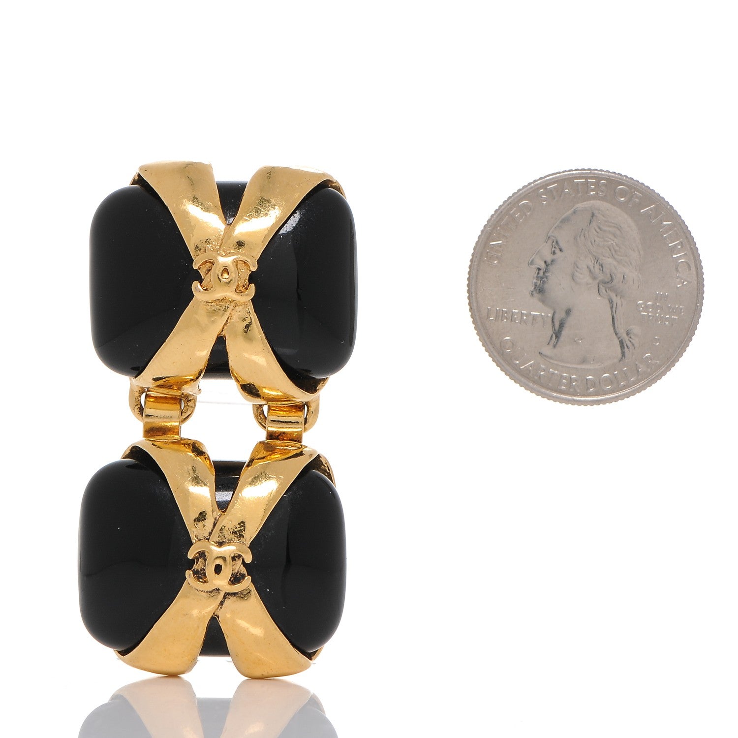 Chanel CC Clip On Drop Earrings Gold Black 2 of 4