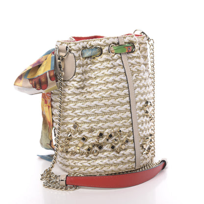 Christian Louboutin Woven Jute Crepe Satin Studded Marie Jane Bucket White Gold 3 of 9
