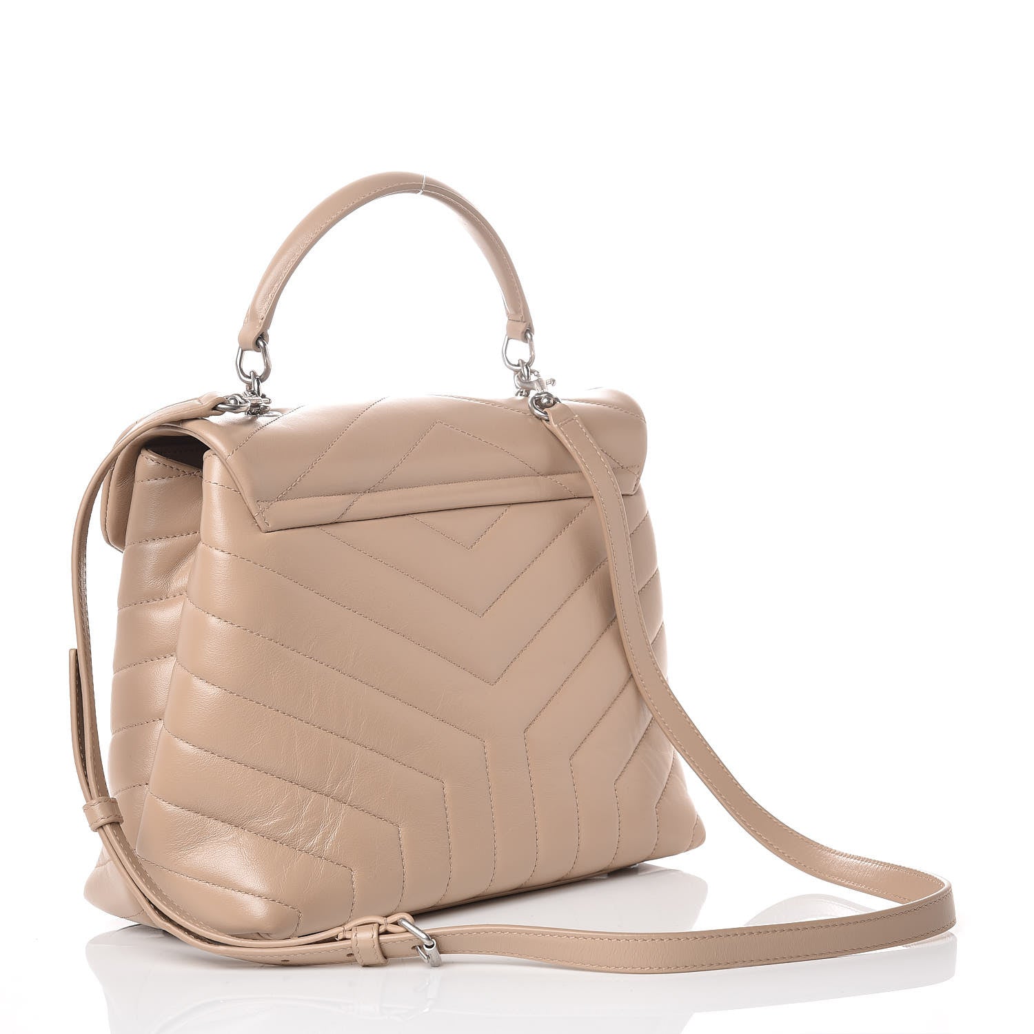 Saint Laurent Calfskin Y Quilted Monogram Medium Loulou Satchel Dark Beige 3 of 11