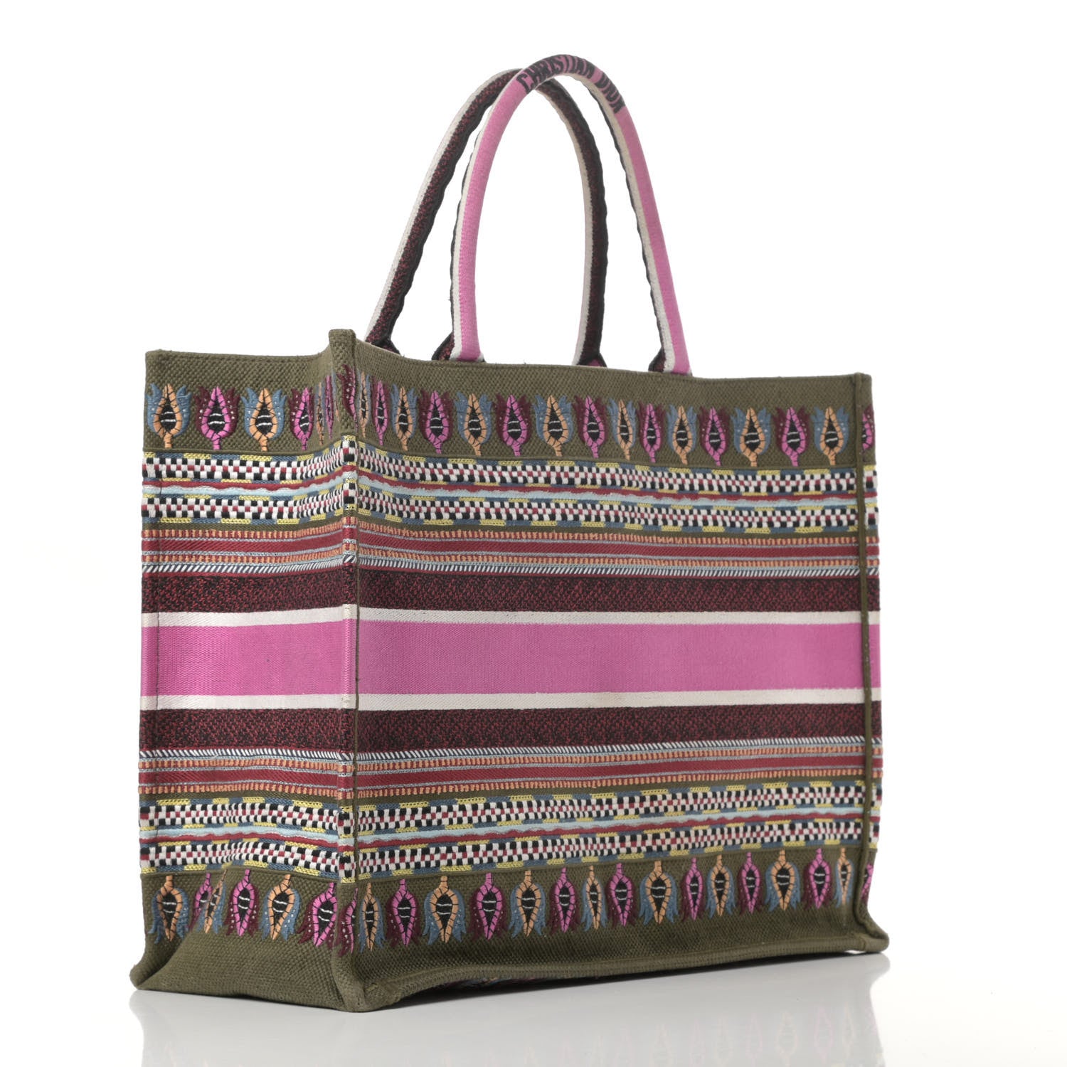 Christian Dior Canvas Embroidered Book Tote Olive Multicolor 3 of 12