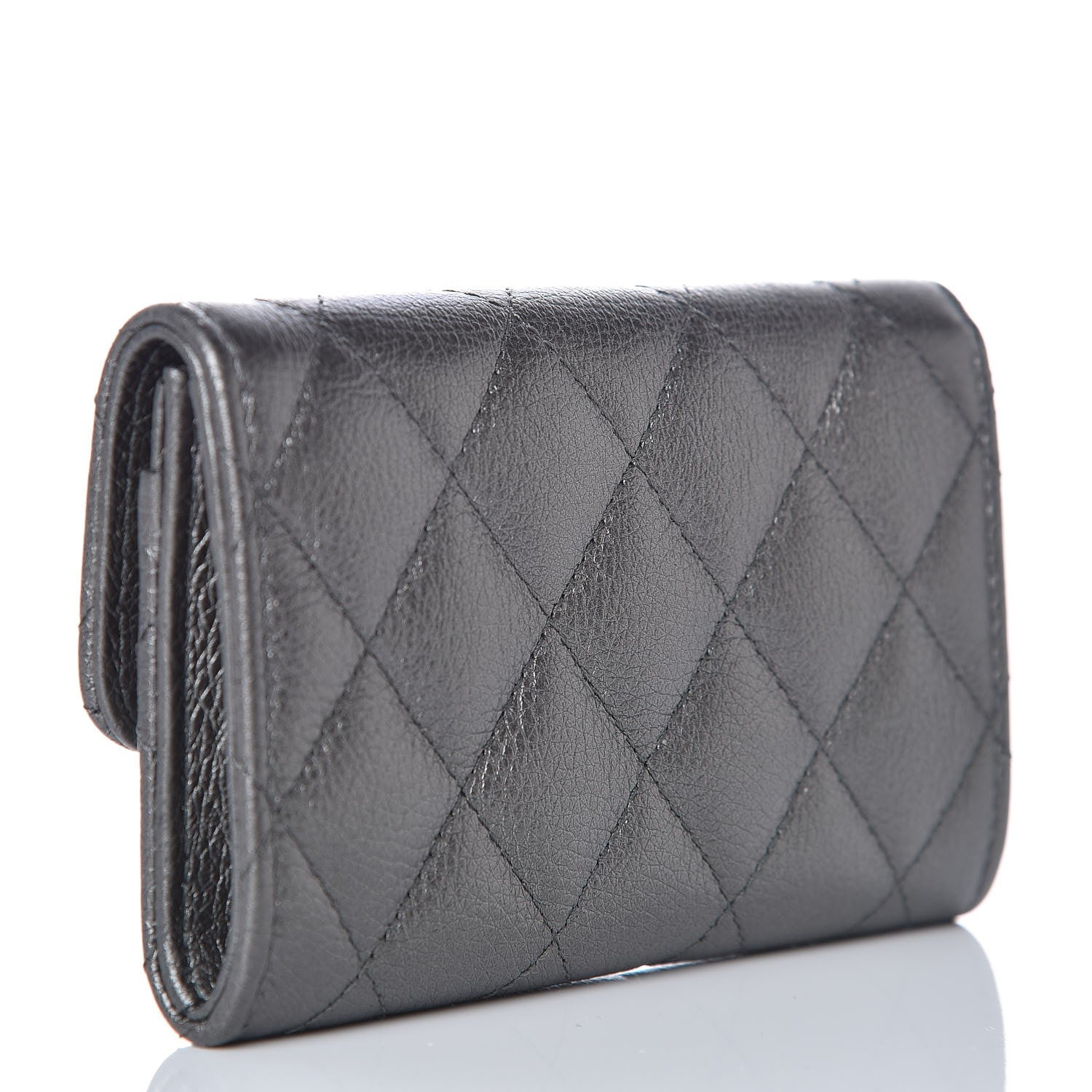 Chanel Metallic Calfskin Quilted Reissue Card Holder Wallet Grey 3 of 10