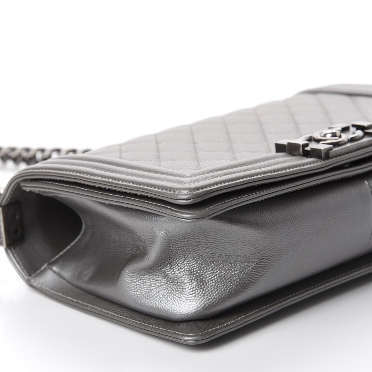 Metallic Caviar Quilted Medium Boy Flap Silver