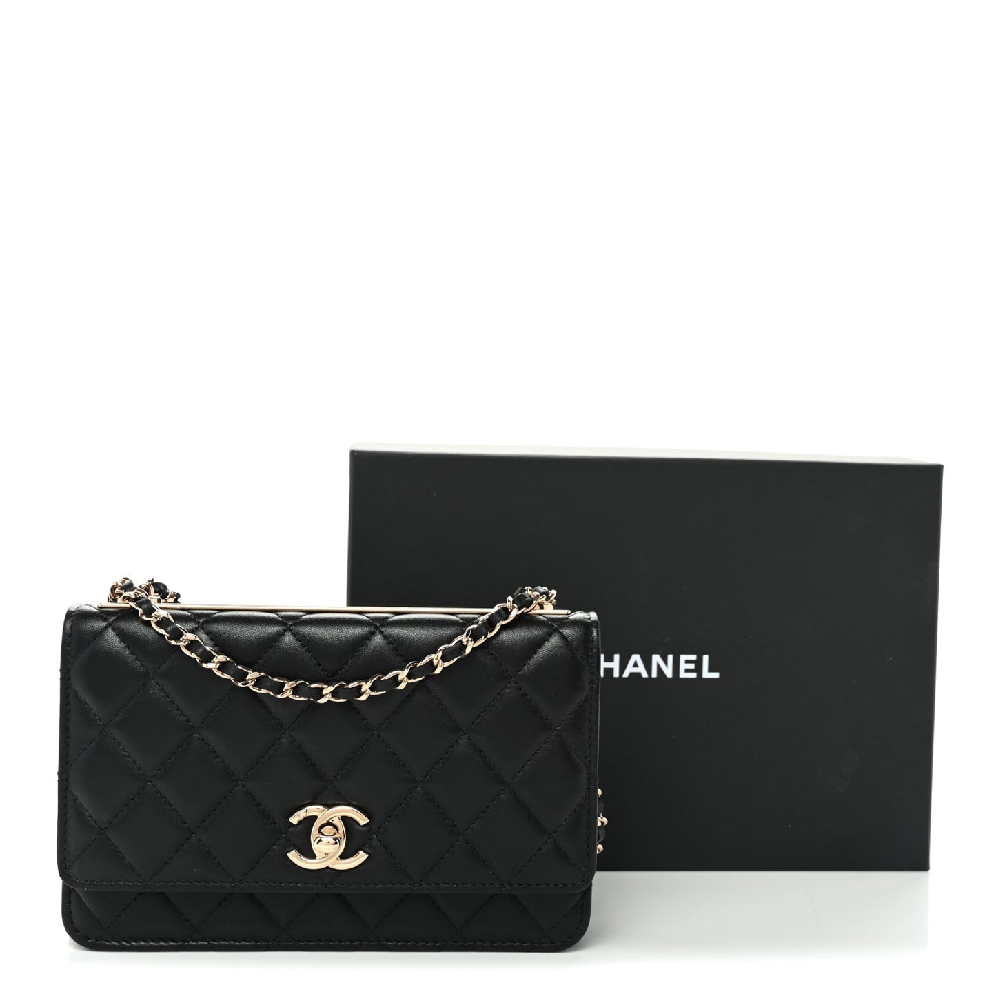 Lambskin Quilted Trendy CC Wallet On Chain WOC Black