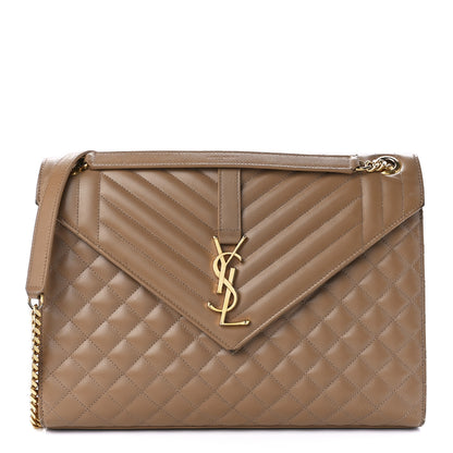 Saint Laurent Grain De Poudre Textured Mixed Matelasse Triquilt Large Monogram Satchel Cork 1 of 14
