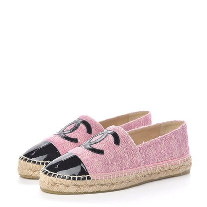 Chanel Tweed Patent CC Espadrilles 41 Pink Black 3 of 11