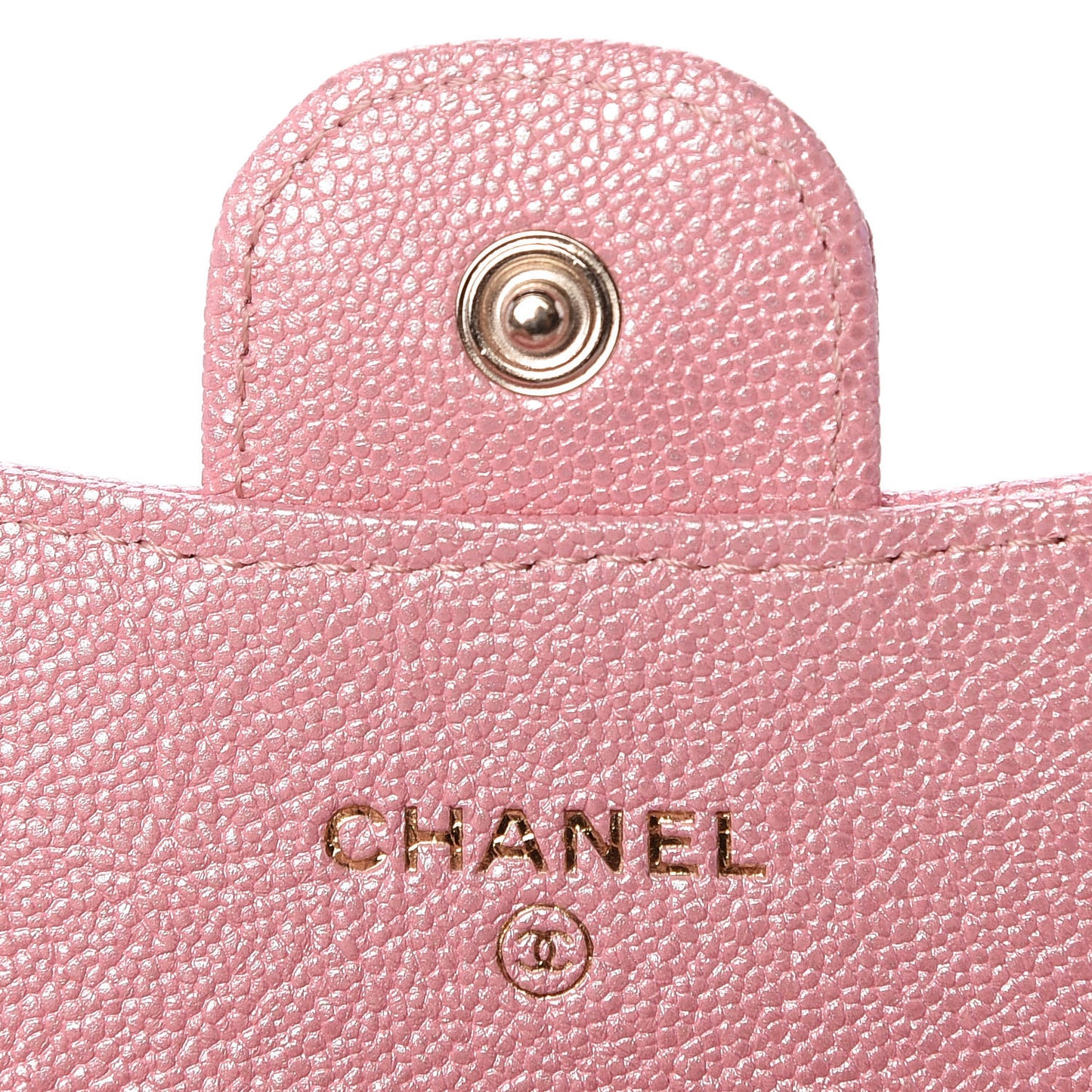 Iridescent Caviar Quilted Flap Card Holder Rose Pink