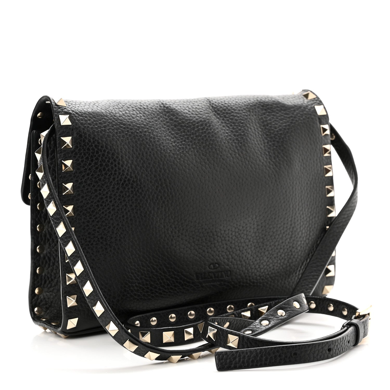 Valentino Garavani Pebbled Calfskin Medium Rockstud Flip Lock Crossbody Bag Black 3 of 9