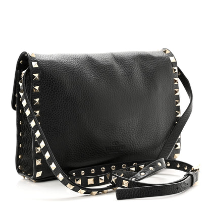 Valentino Garavani Pebbled Calfskin Medium Rockstud Flip Lock Crossbody Bag Black 3 of 9