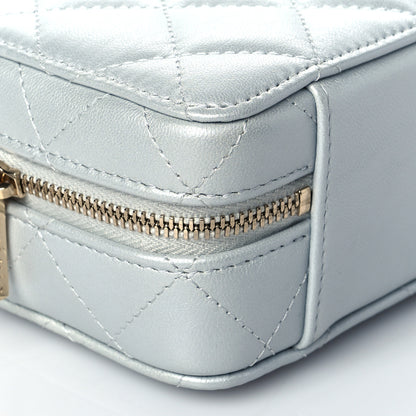 Chanel Metallic Lambskin Quilted Top Handle Vanity Case Silver 9 of 11