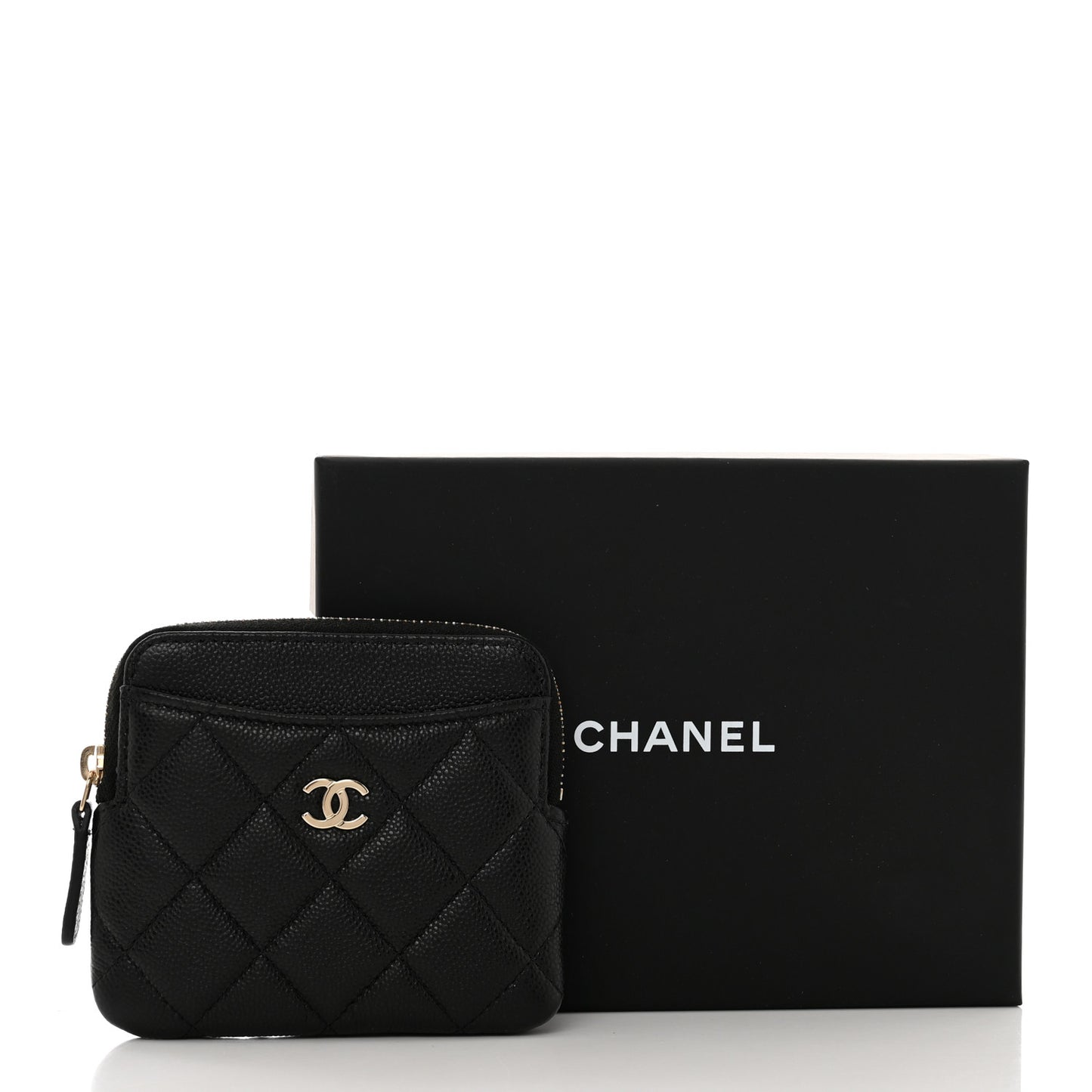 Caviar Quilted Zip Card Holder Wallet Black