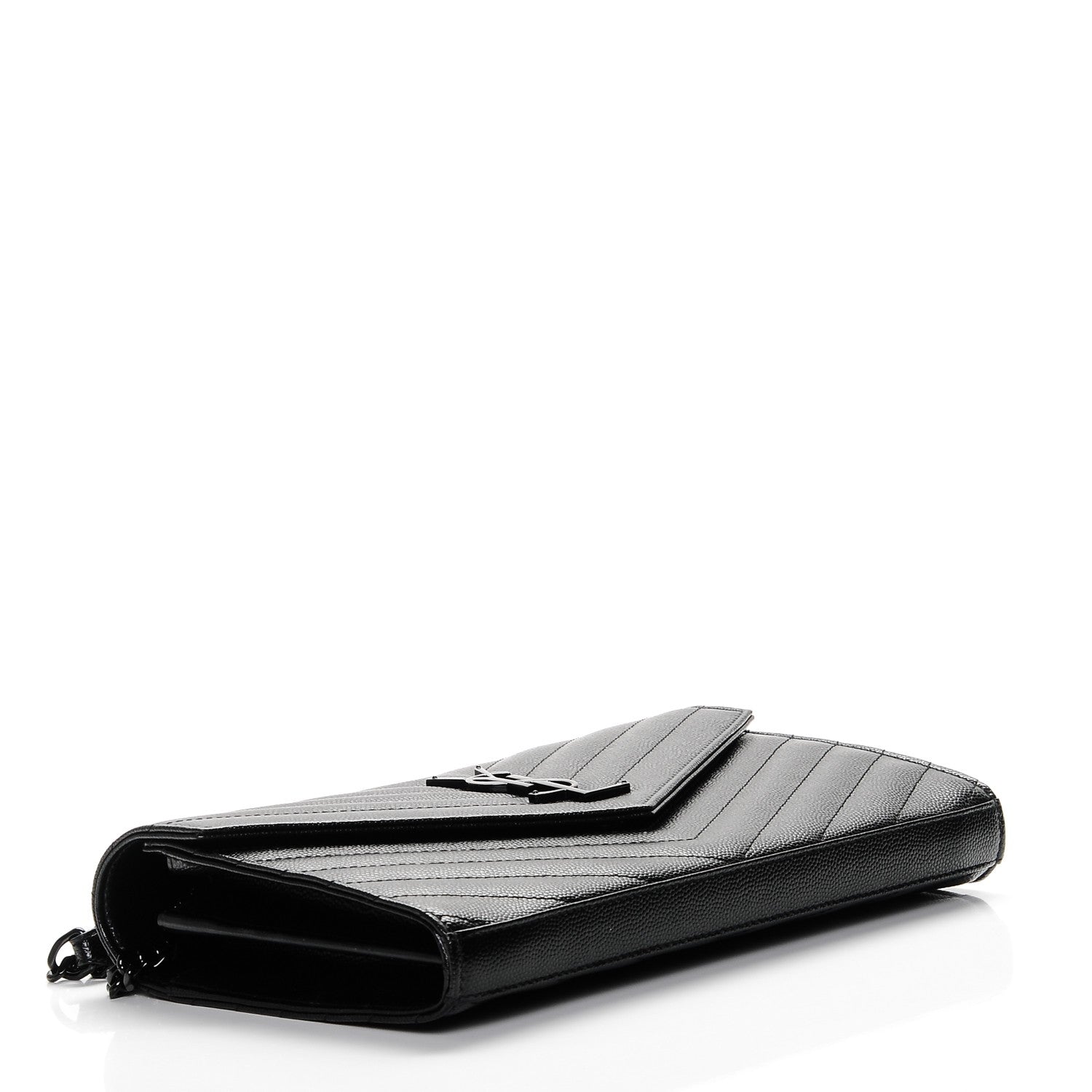 Saint Laurent Grain De Poudre Matelasse Chevron Monogram Chain Wallet Black 4 of 7