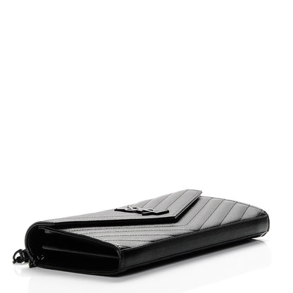 Saint Laurent Grain De Poudre Matelasse Chevron Monogram Chain Wallet Black 4 of 7