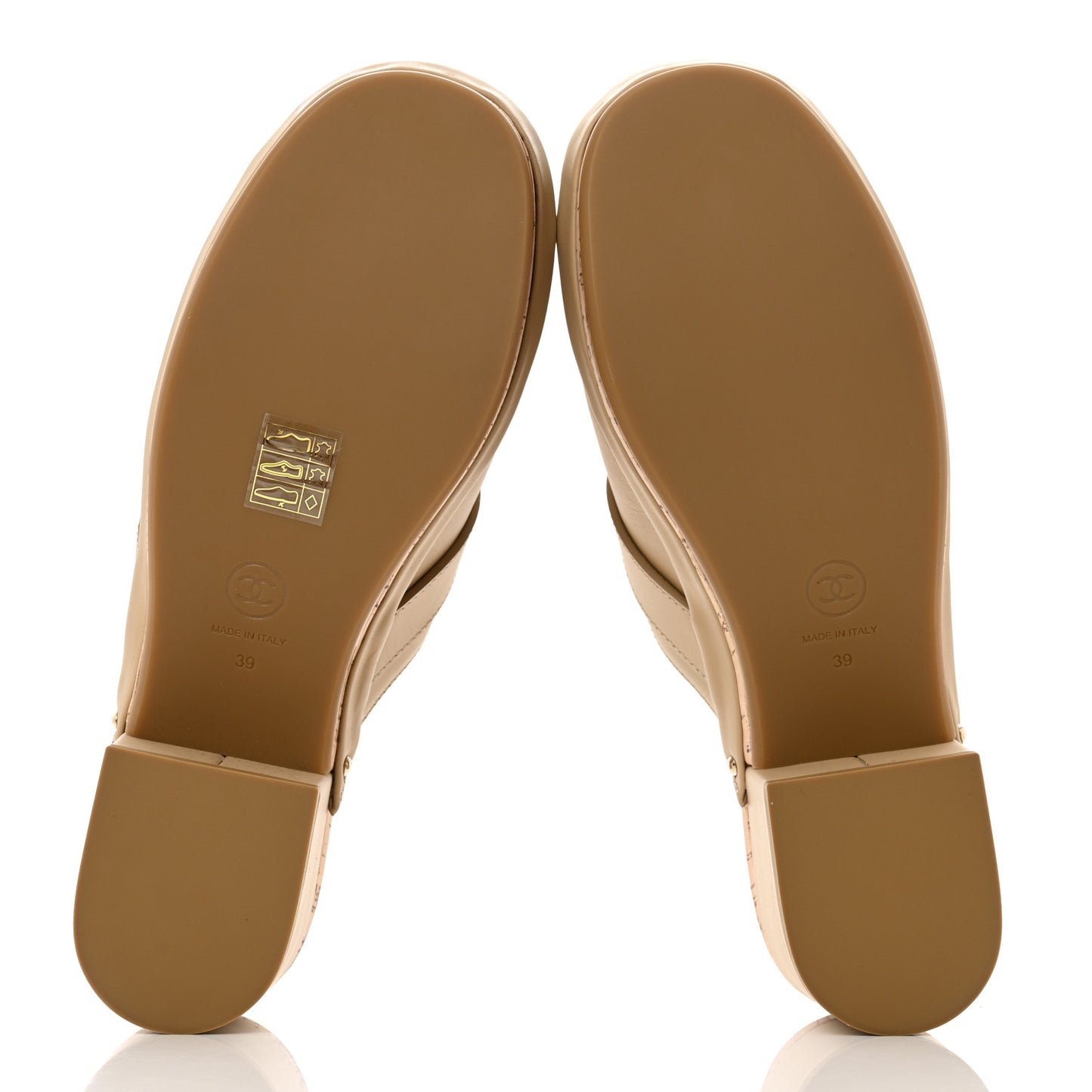 Calfskin CC Turn Lock Clogs 39 Beige