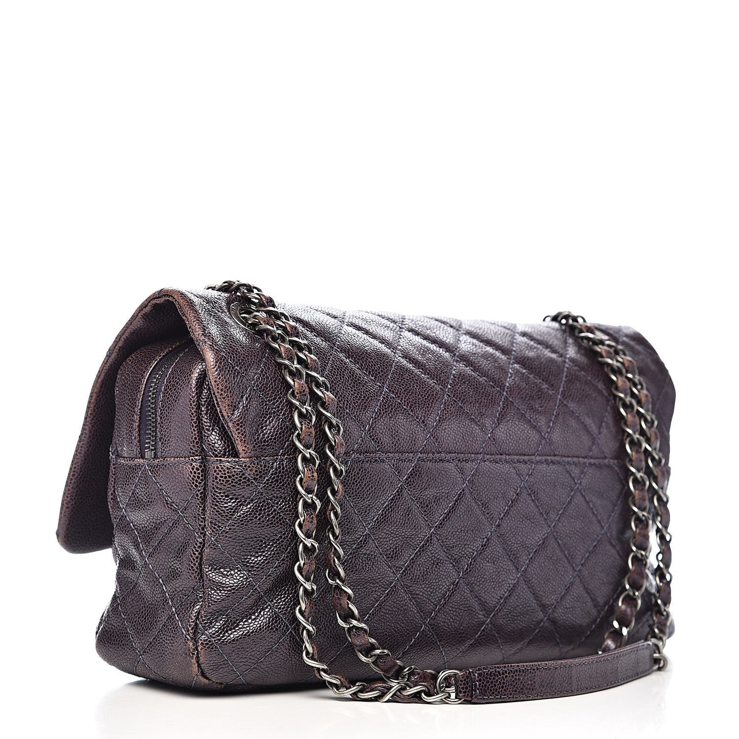 Iridescent Caviar Quilted Large Chic Flap Purple