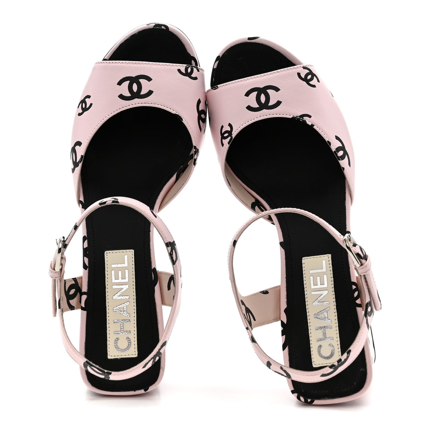 Printed Lambskin Coco Beach Sandals 37.5 Light Pink Black