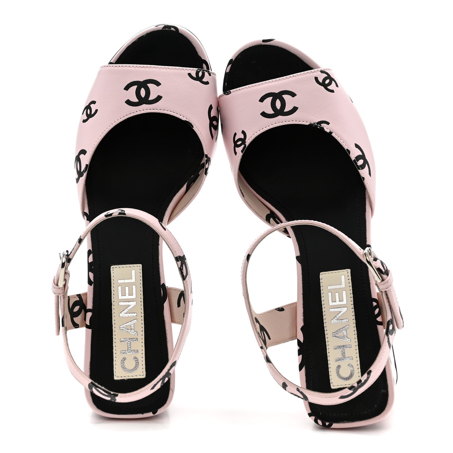 Chanel Printed Lambskin Coco Beach Sandals 37.5 Light Pink Black 2 of 10