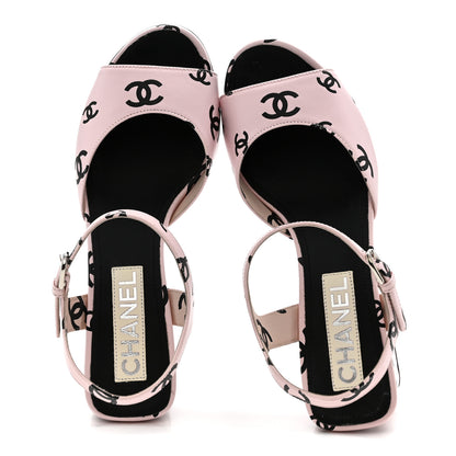 Chanel Printed Lambskin Coco Beach Sandals 37.5 Light Pink Black 2 of 10