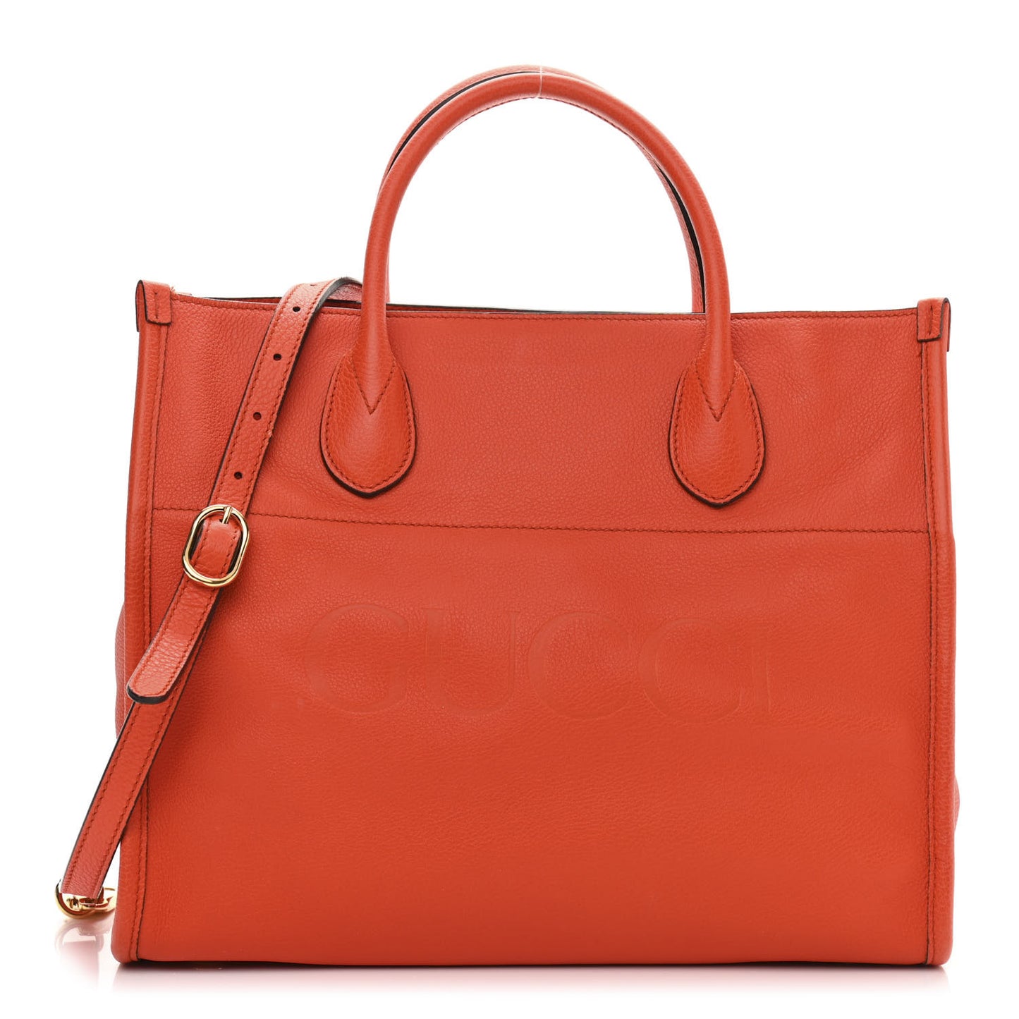 Pebbled Calfskin Small Logo Tote Deep Orange