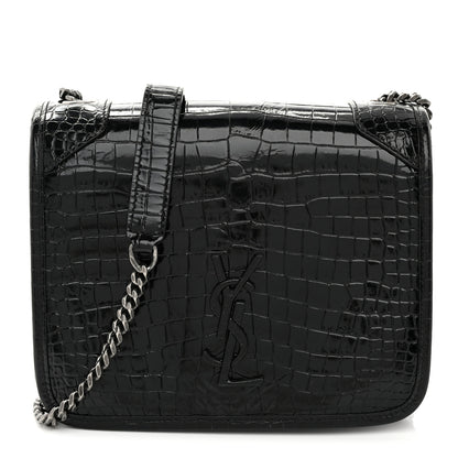 Saint Laurent Crocodile Embossed Lambskin Matelasse Monogram Niki Chain Wallet Black 1 of 10