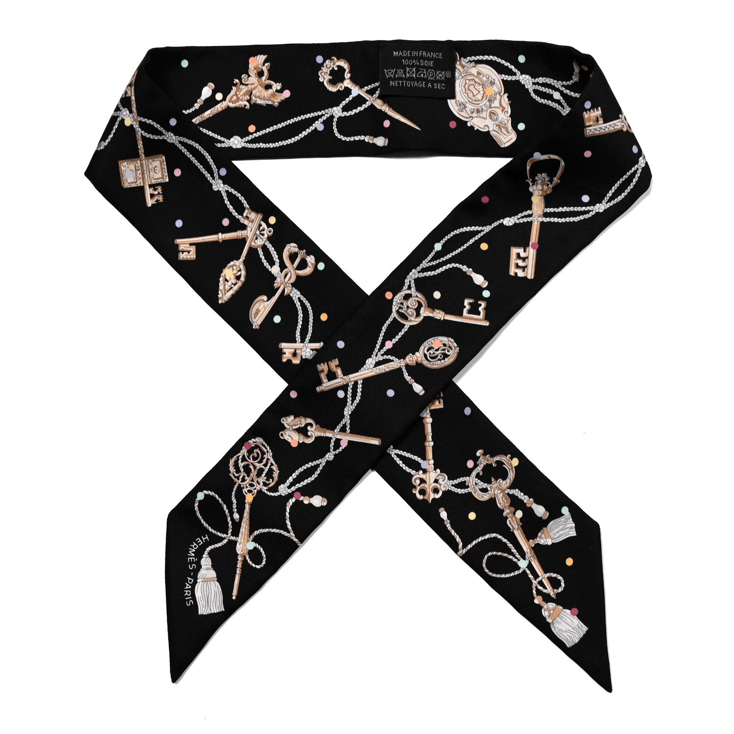 Hermes Silk Les Cles A Pois Twilly Black Beige Rose Multicolor 1 of 4