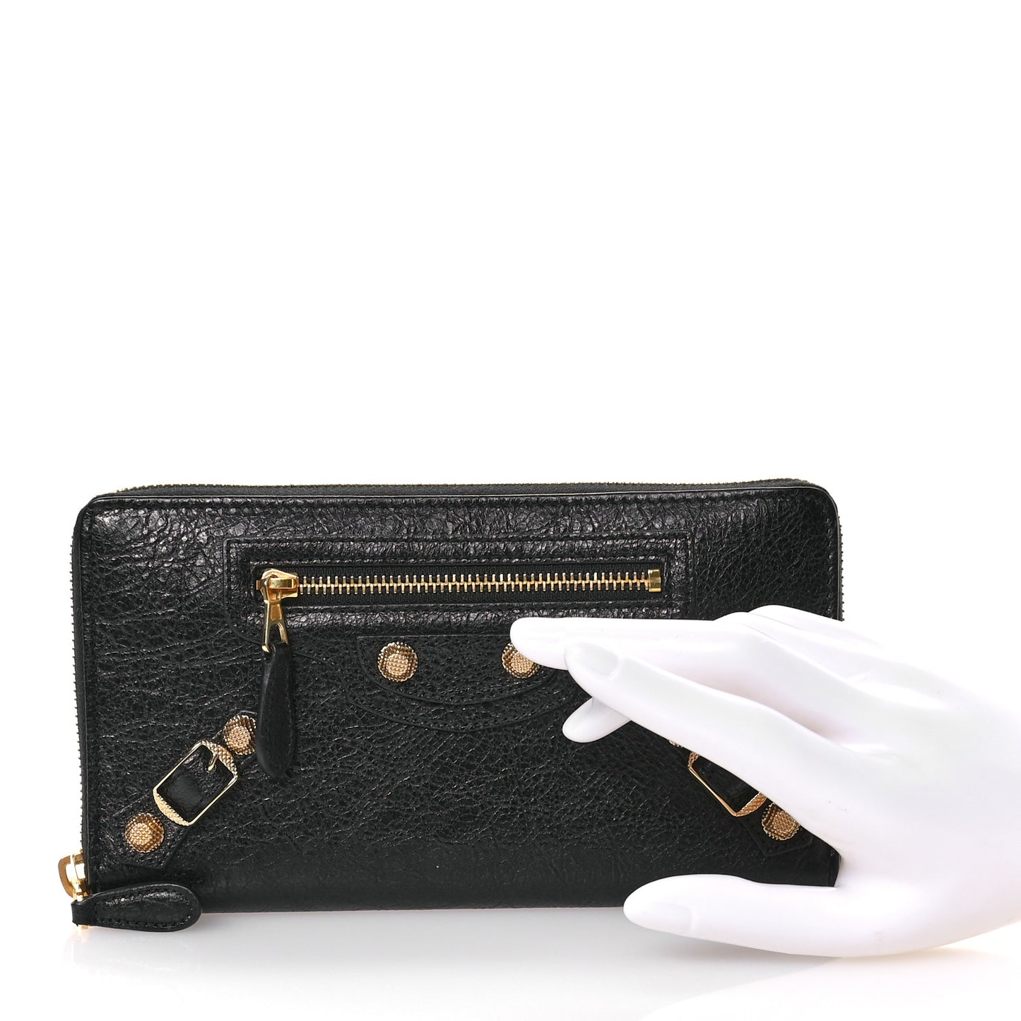 Agneau Classic Gold Hardware Continental Zip Around Wallet Black
