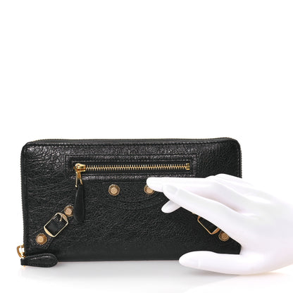 Balenciaga Agneau Classic Gold Hardware Continental Zip Around Wallet Black 2 of 8