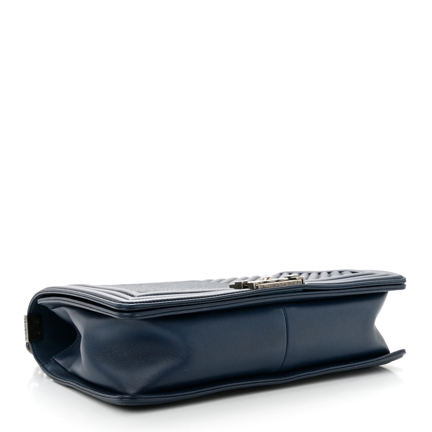 Wrinkled Lambskin Chevron Quilted New Medium Boy Flap Navy Blue