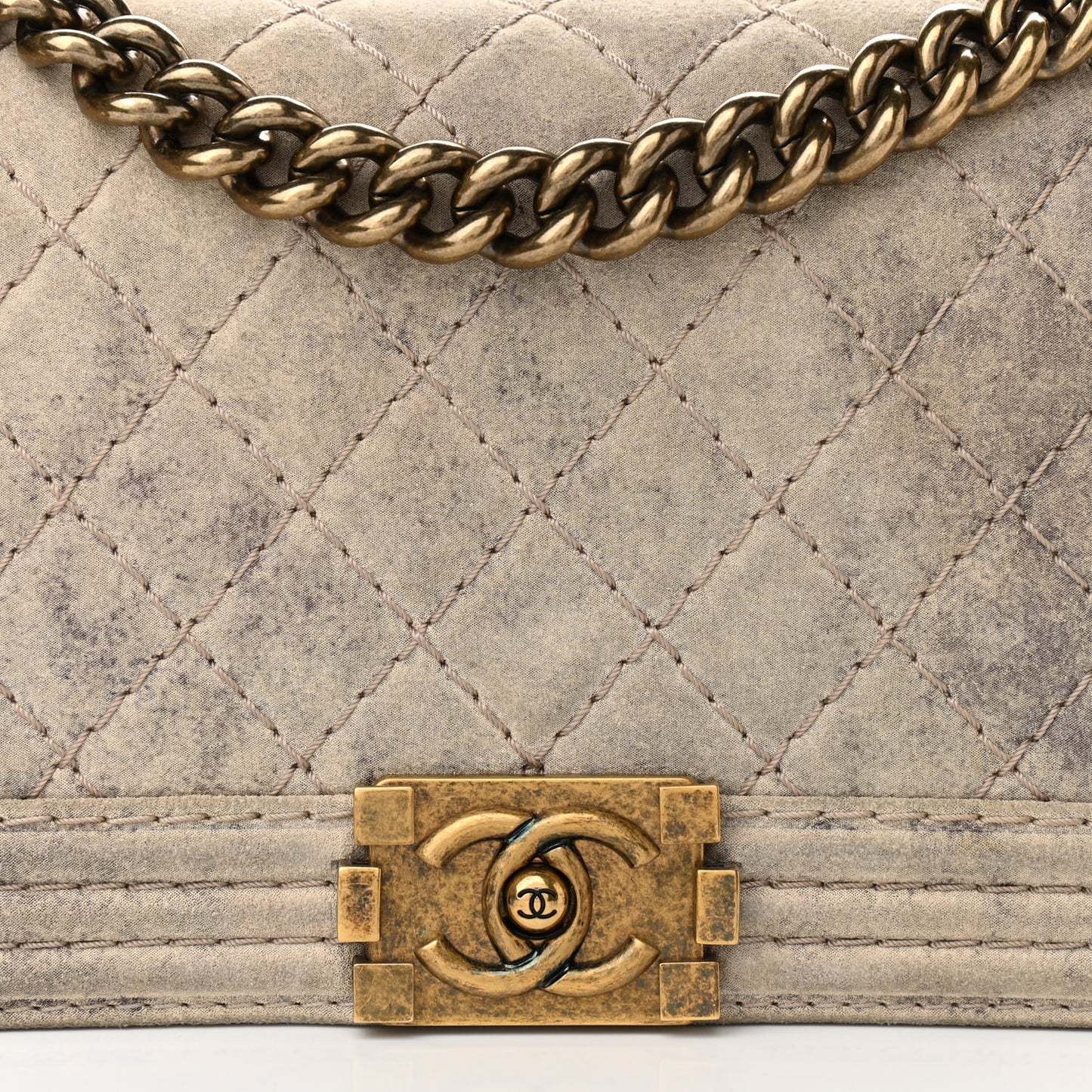 Iridescent Calfskin Quilted Medium Boy Flap Beige