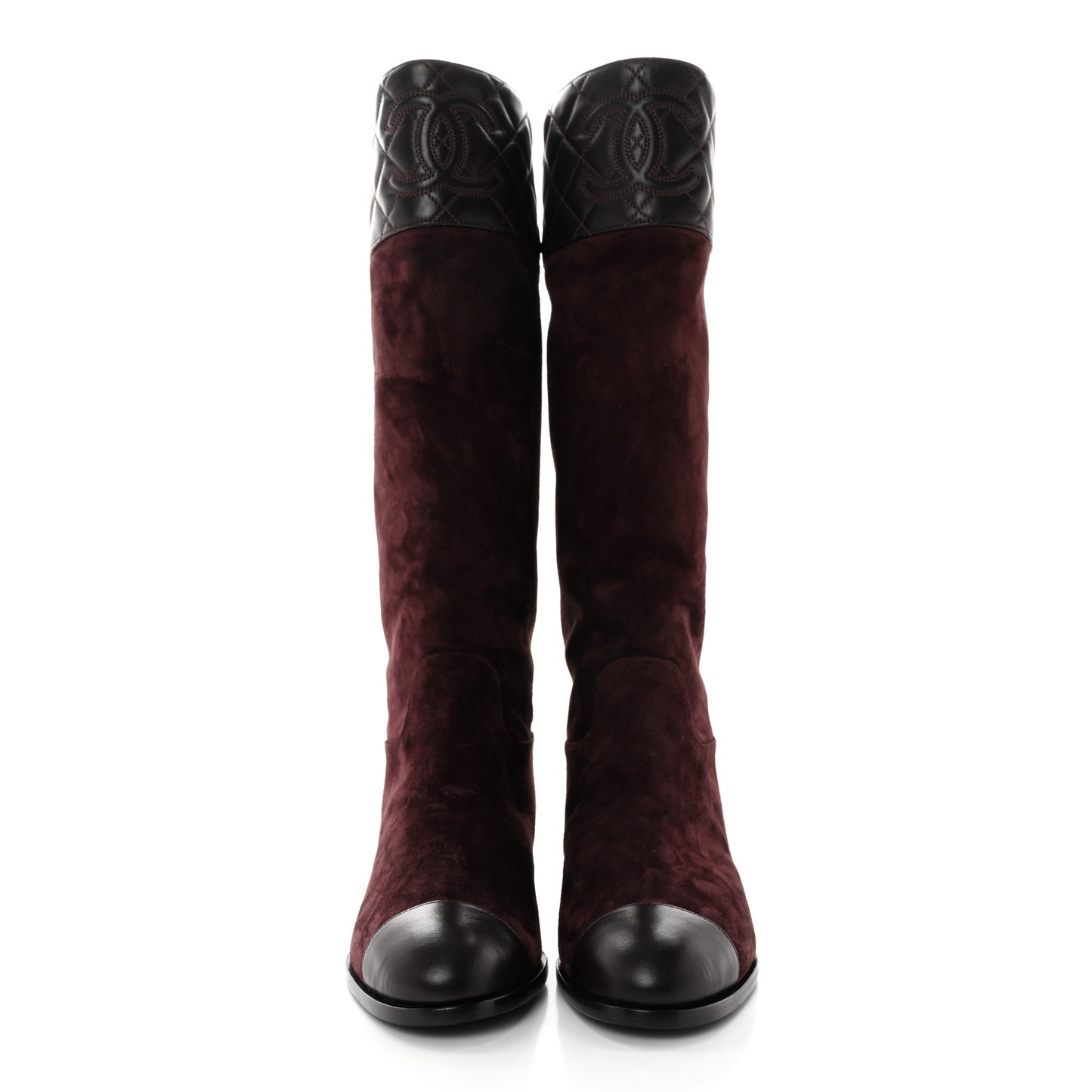 Suede Calfskin Lambskin Quilted Knee High Boots 37.5 Dark Purple