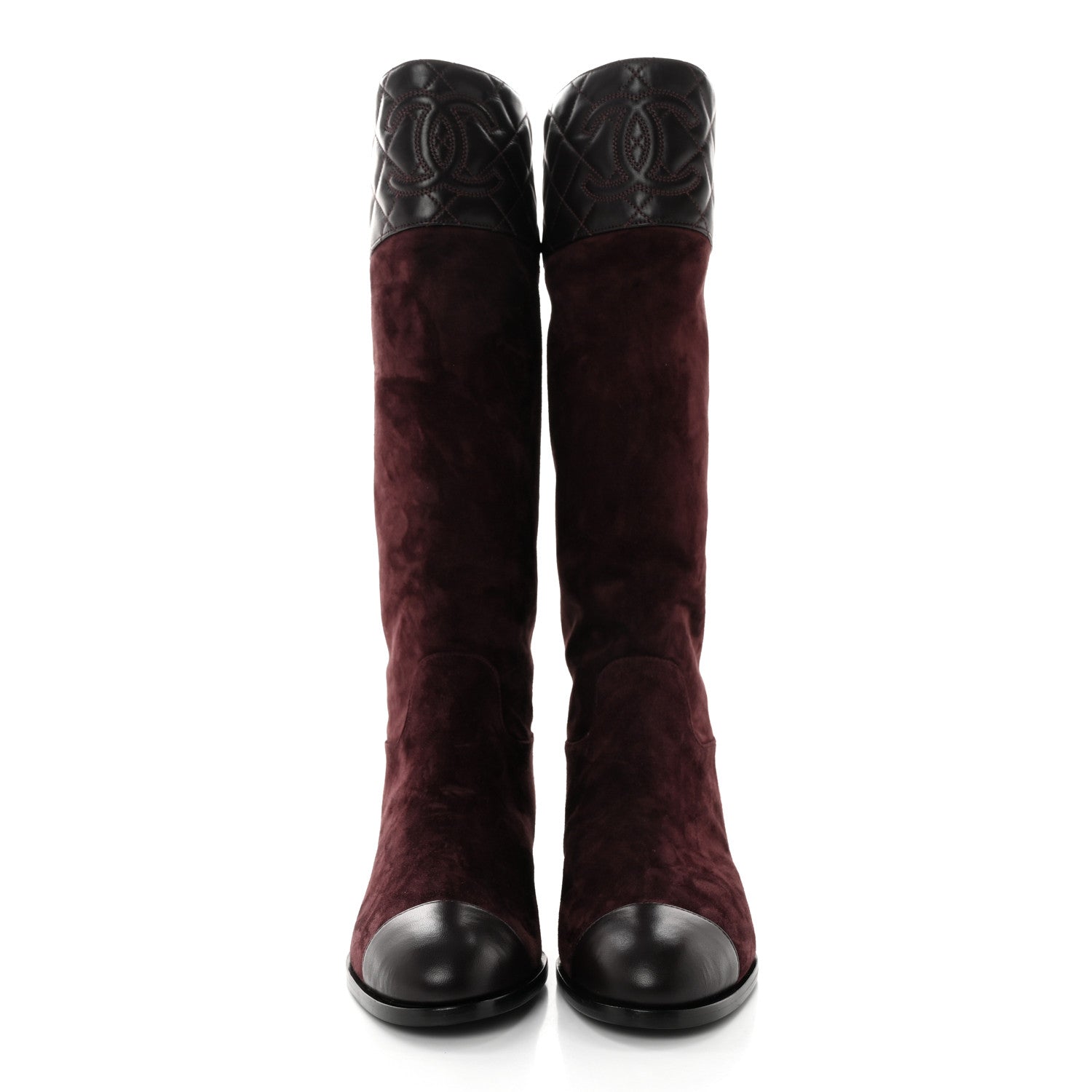 Chanel Suede Calfskin Lambskin Quilted Knee High Boots 37.5 Dark Purple 2 of 13