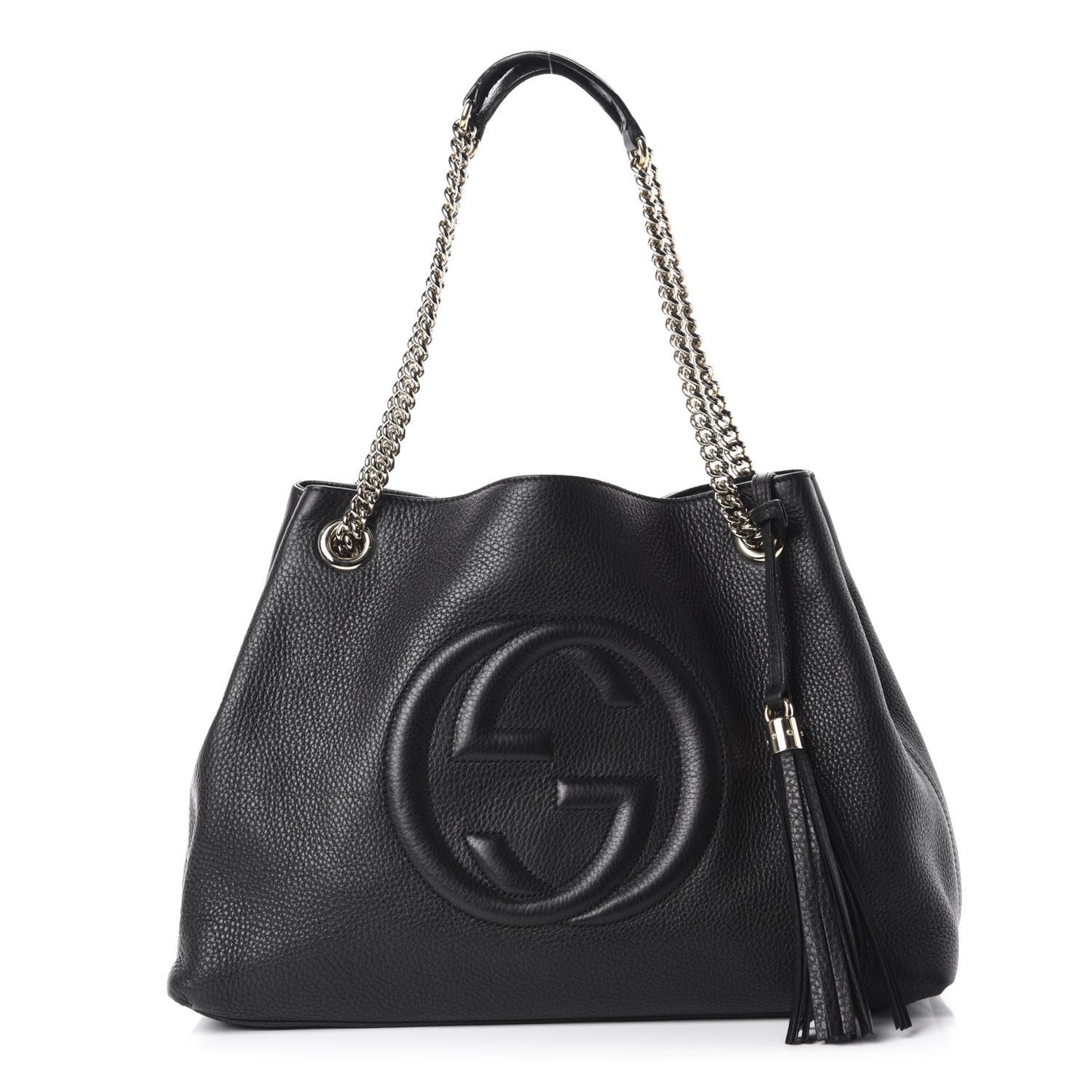 Pebbled Calfskin Medium Soho Chain Shoulder Bag Black