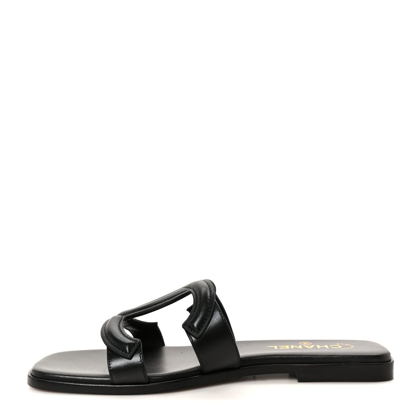 Lambskin CC Cut Out Mules Sandals 40 Black