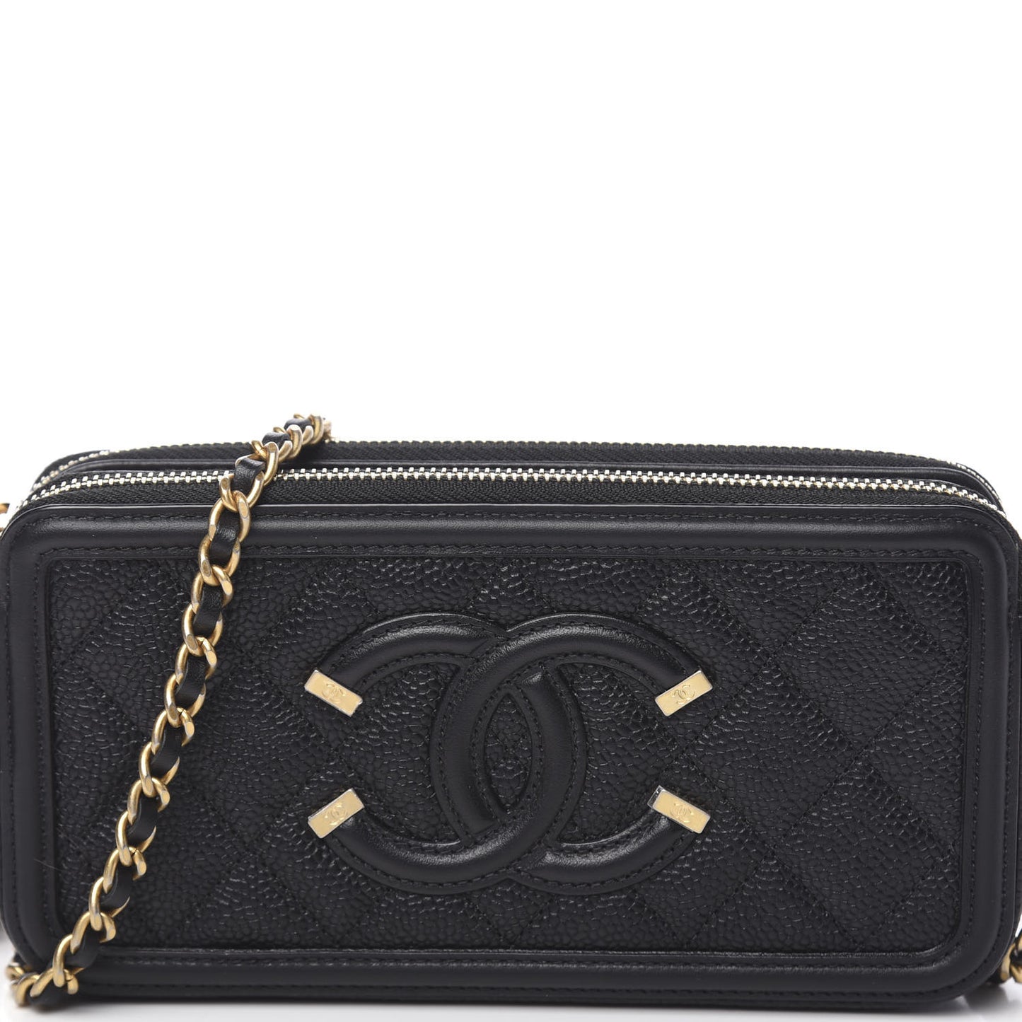 Caviar Quilted CC Filigree Clutch With Chain Black