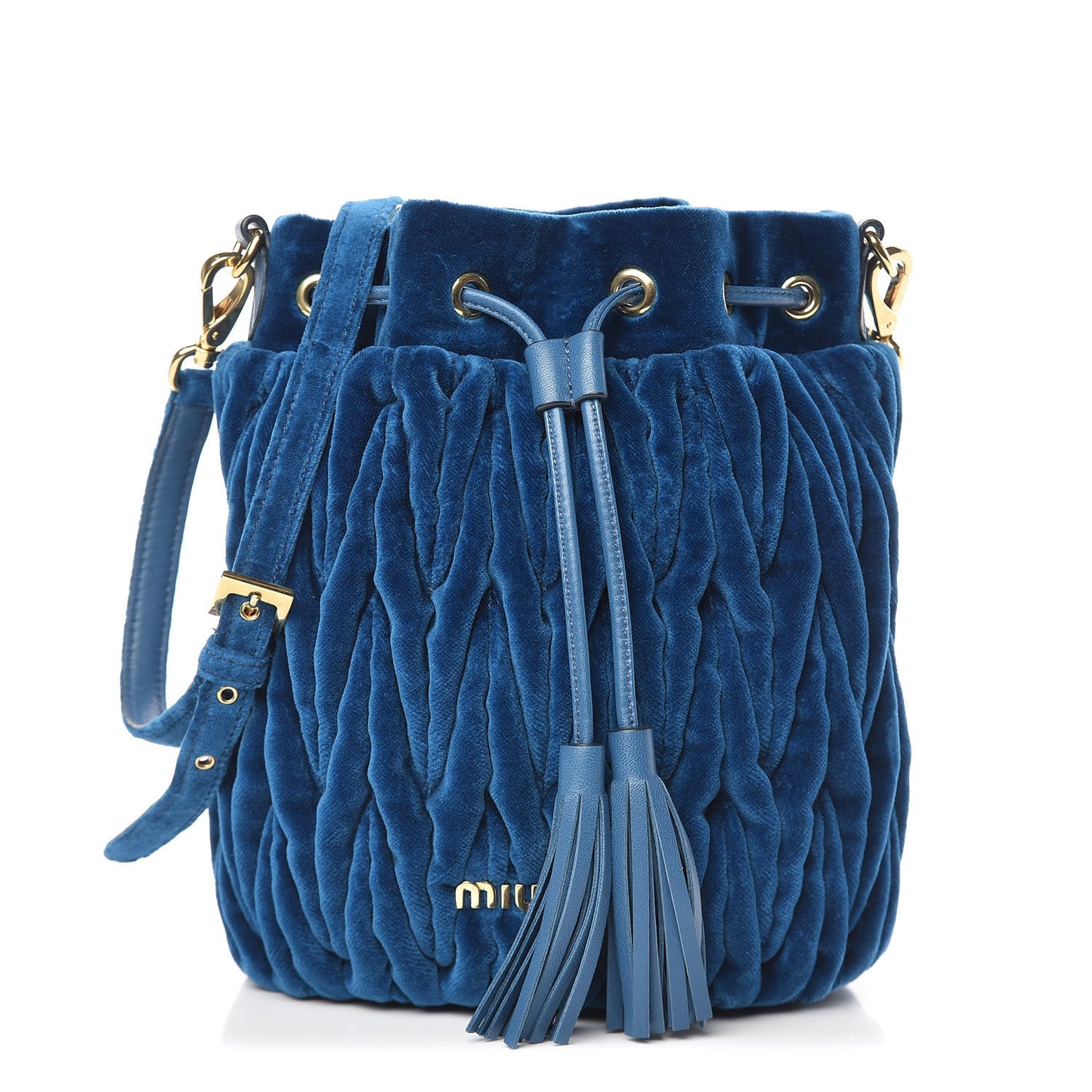 Velluto Matelasse Bucket Bag Cobalto