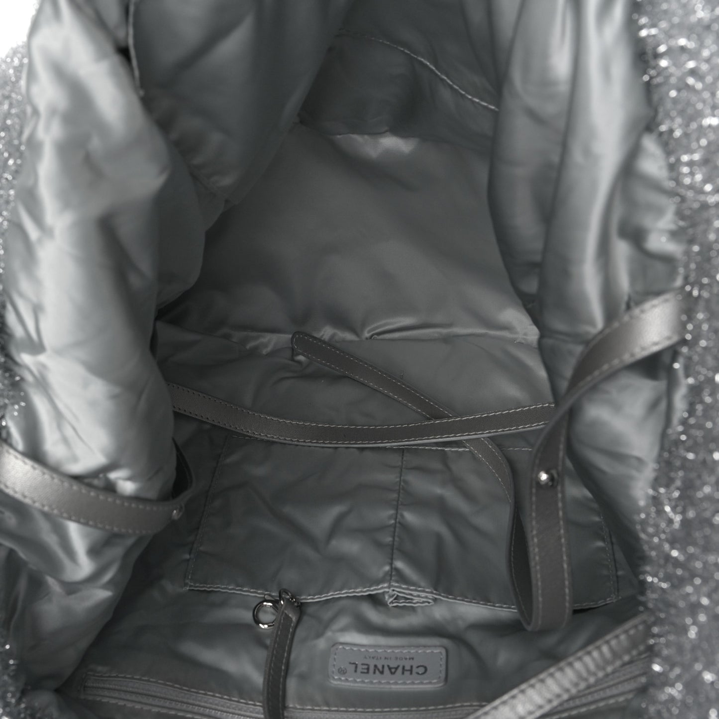 Knit Metallic Lambskin Large Shopping Tote Silver