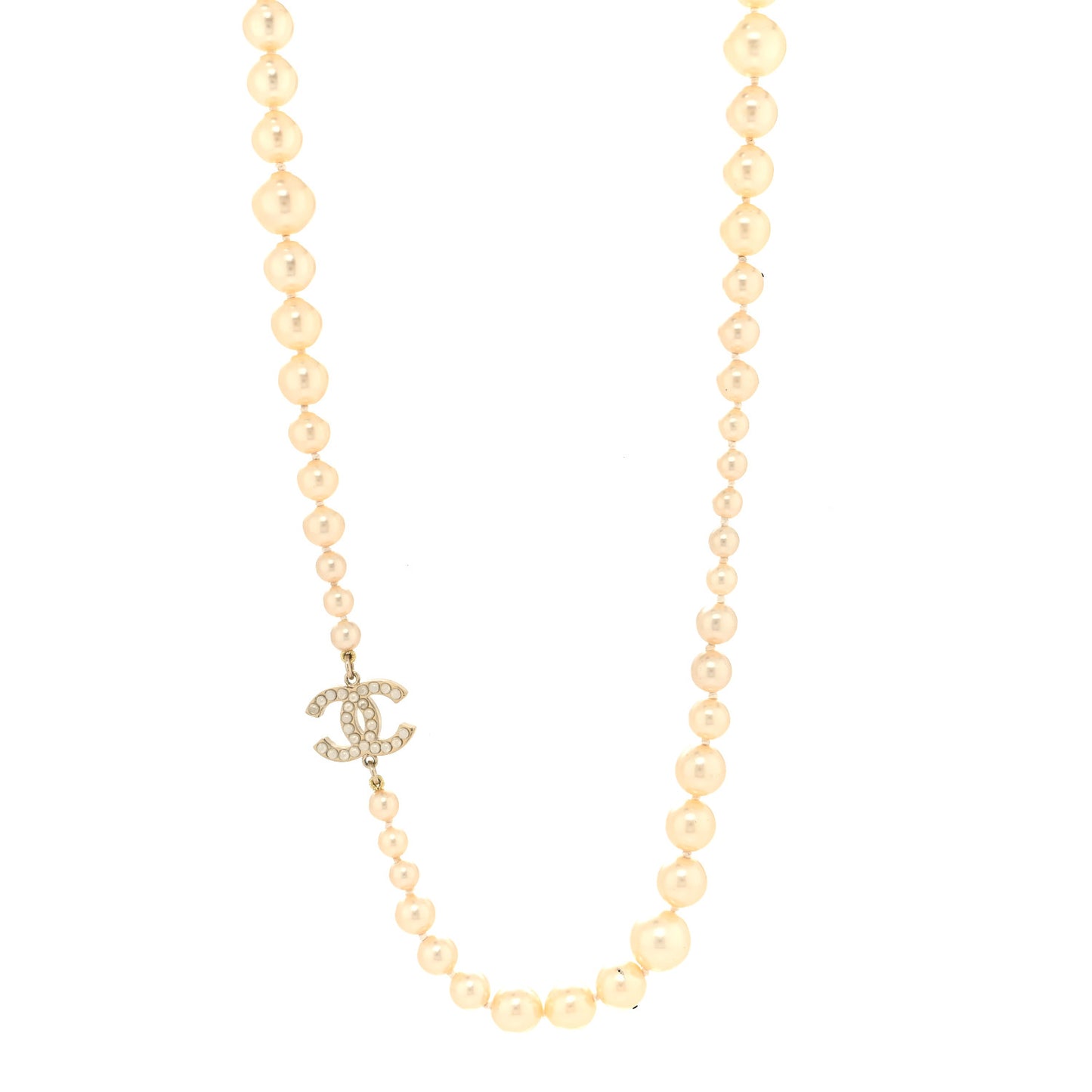 Graduated Pearl CC Long Necklace Gold