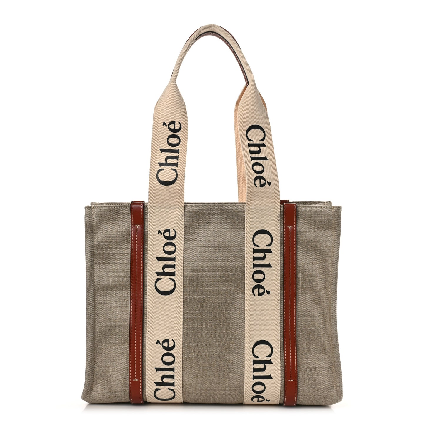 Cotton Calfskin Medium Woody Ribbon Tote White Brown