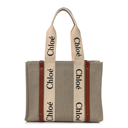 Chloe Cotton Calfskin Medium Woody Ribbon Tote White Brown 1 of 8
