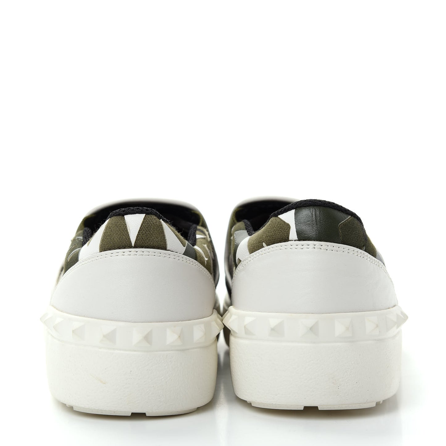 Canvas Calfskin Camustars Rockstud Slip On Sneakers 37 Army Green White