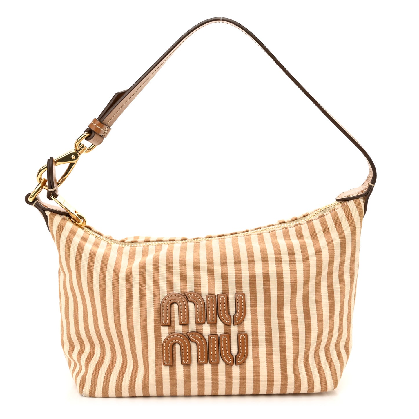 Cotton Linen Calfskin Striped Mini Spirit Cire Bag Tan Caramel