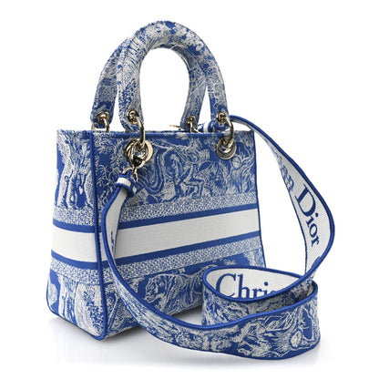 Christian Dior Canvas Toile De Jouy Reverse Embroidered Medium Lady D-Lite Fluorescent Blue 3 of 10