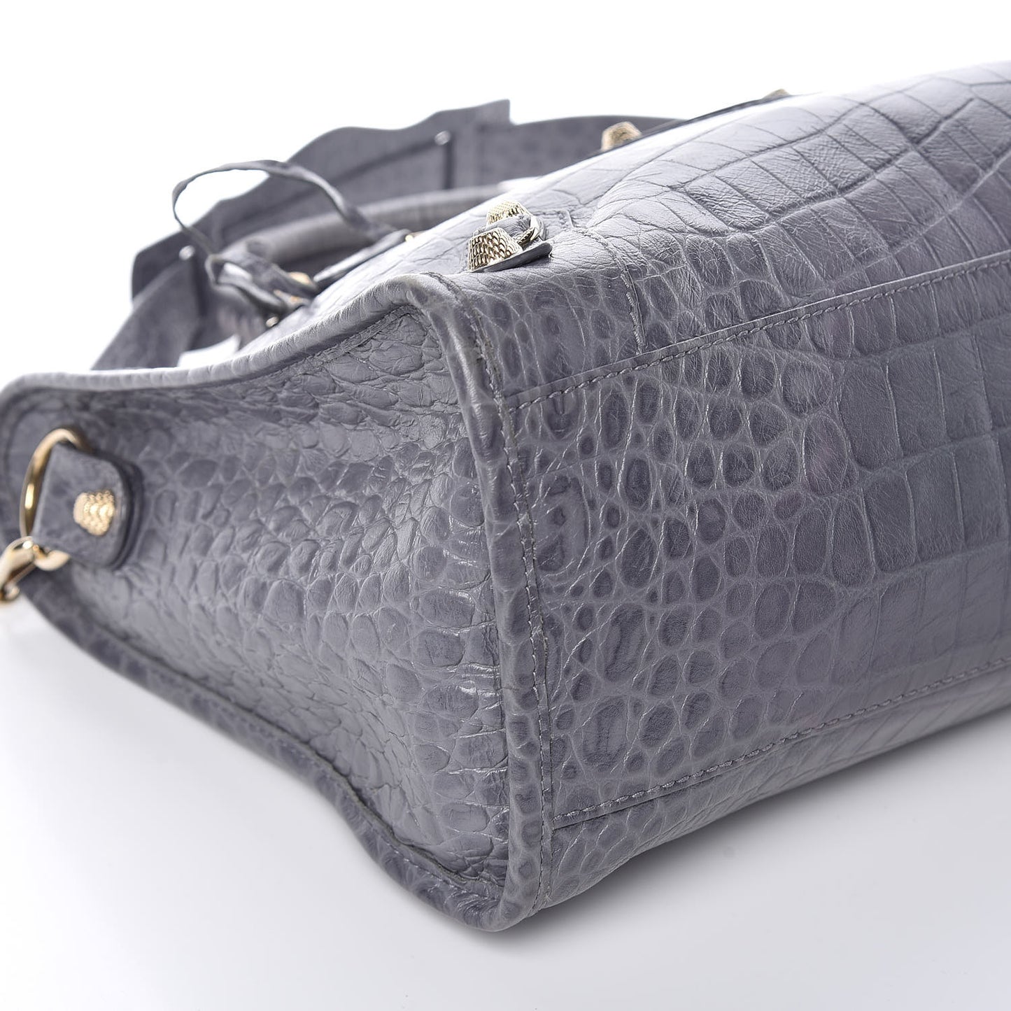 Calfskin Crocodile Embossed Giant 12 Gold Hardware City Gris Beton