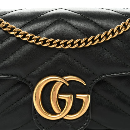 Gucci Calfskin Matelasse Super Mini GG Marmont Shoulder Bag Black 8 of 11