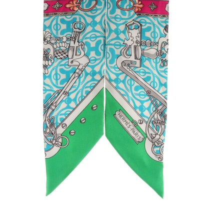 Hermes Silk Mors Et Gourmettes Remix Twilly Vert Vif Bleu Fuchsia 3 of 5